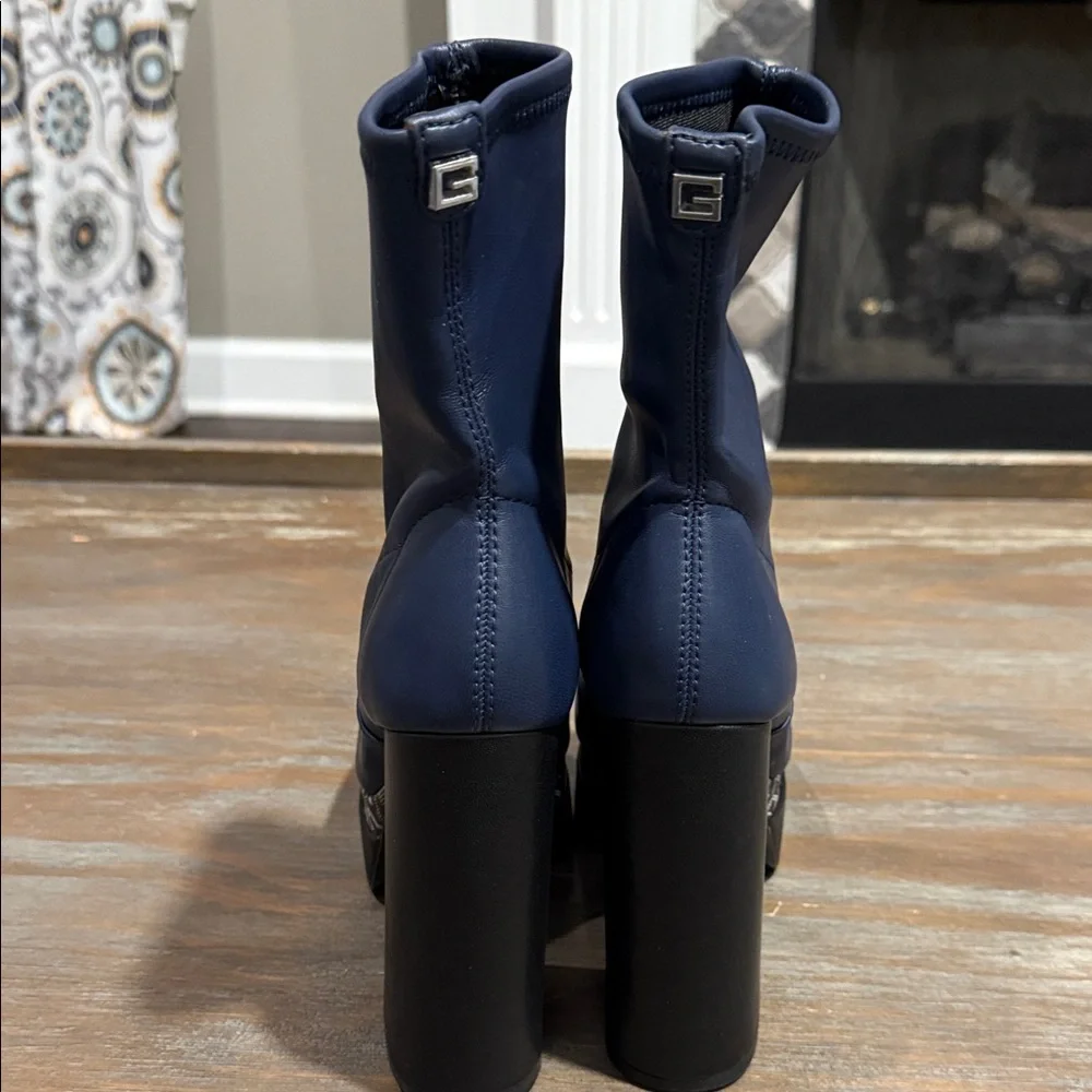 New Guess Women's Caballa Platform Block Heel Boots Blue‎ Size 6 Whimsigoth